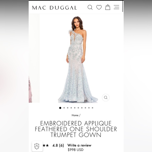 Mac Duggal, EMBROIDERED APPLIQUE FEATHERED ONE SHOULDER TRUMPET GOWN, size 8 - Picture 1 of 3